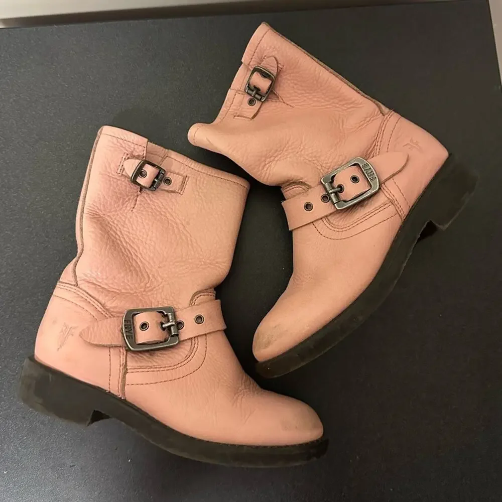 Girls Frye Youth Engineer Boot Pink Leather Biker Pull On Bootie Size 12.5 Girls